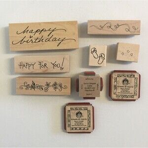 Lot Stamps by Judith Rubber Patterns Shapes 4-Sided Border Happy Birthday